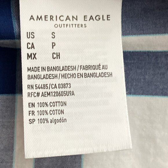 American Eagle Men's S White Blue Plaid Classic Fit Cotton Long Sleeve Shirt - Picture 4 of 4